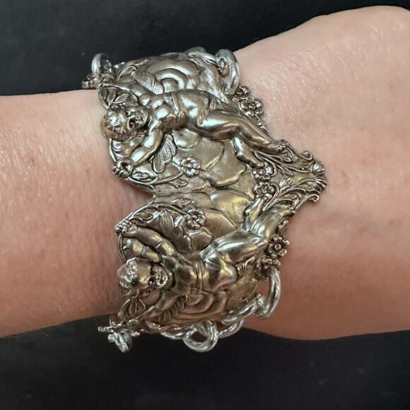 Cherub Chain Angel Bracelet Statement Goth Victorian Gothic Slave Cuff Link - Picture 7 of 10
